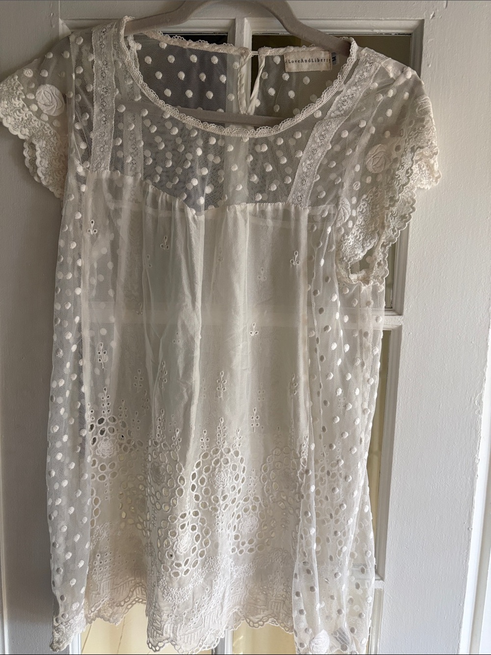 Light Cream Swiss Dot & Lace Tunic Top